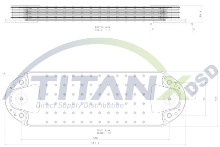 Radiator ulei (125x38/411mm, numar de nervuri: 6) EURO 4 potrivit RVI KERAX, PREMIUM, PREMIUM 2; VOLVO B9, FH12, FH16, FM, FM II, FM12, NH12 D11A-370-MIDR06.23.56B/41 08.93- [1]