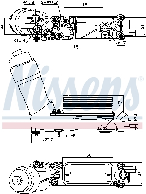 Radiator ulei - Radiator ulei (cu carcasa filtru ulei) potrivit CHRYSLER 300C, TOWN & COUNTRY, VOYAGER V; DODGE JOURNEY; FIAT FREEMONT; JEEP GRAND CHEROKEE IV, WRANGLER III 3.6/3.6ALK 09.10-