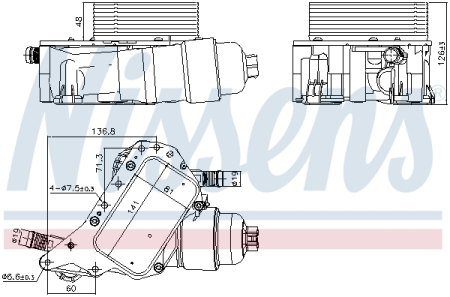Radiator ulei - Radiator ulei potrivit MERCEDES VITO MIXTO (DOUBLE CABIN), VITO TOURER (W447), VITO (W447); FIAT TALENTO; NISSAN QASHQAI +2, QASHQAI I, QASHQAI II 1.6D dupa 2011 (cu carcasa filtru ulei)