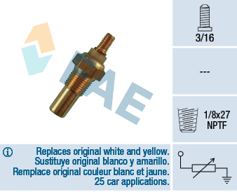 Electrica - Senzor temperatura lichid racire potrivit FORD FIESTA II, FIESTA/HATCHBACK, TRANSIT 1.0-2.0 1983-1994 (numar pini: 1, alb)