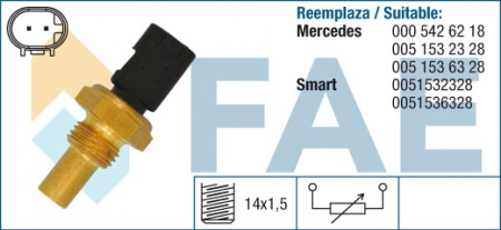 Elemente sistem racire - Senzor temperatura lichid racire  (numar pini: 2, marime cheie: 19mm, negru) MERCEDES Clasa A (W169), C (CL203), C T-MODEL (S202), C T-MODEL (S203), C (W202), C (W203), CLK (A208) M104.941-OM660.951 d