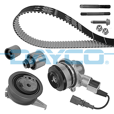 Distributie - Set distributie cu rulouri potrivit AUDI A1, A3, A4 ALLROAD B8, A4 ALLROAD B9, A4 B8, A4 B9, A5, A6 C7, A6 C8, Q2, Q3, Q5, TT 1.6D/2.0D/2.0DH dupa 2007 (curea + intinzator + pompa apa)