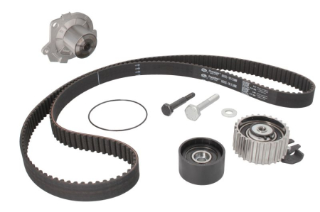 Distributie - Set distributie potrivit ALFA ROMEO 147, 156, 159; FIAT BRAVO II, CROMA, CROMA/KOMBI, DOBLO, DOBLO/MINIVAN, GRANDE PUNTO, MAREA, PUNTO 1.9D/2.4D dupa 1997 (curea + intinzator + pompa apa)