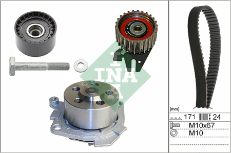 Distributie - Set distributie potrivit ALFA ROMEO 159, 4C, 4C SPIDER, BRERA, GIULIETTA, SPIDER; LANCIA DELTA III 1.8 2009-2020 (curea + intinzator + pompa apa)