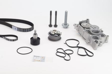 Distributie - Set distributie potrivit AUDI A1, A1 CITY CARVER, A3, A5, Q2, Q3; SEAT ARONA, ATECA, IBIZA IV, IBIZA IV SC, IBIZA IV ST, IBIZA V, LEON 1.0-Electric dupa 2011 (curea + intinzator + pompa apa)