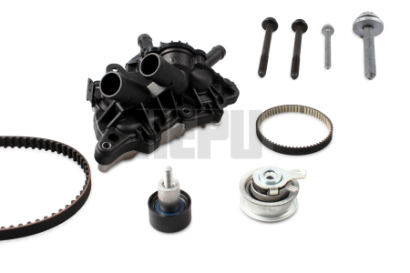 Distributie - Set distributie (curea + intinzator + pompa apa) potrivit SEAT IBIZA IV, IBIZA IV SC, IBIZA IV ST, IBIZA V, LEON, LEON SC, MII; SKODA CITIGO, E-CITIGO, FABIA III 1.0-Electric 08.11-