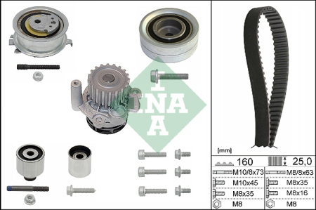 Set distributie potrivit AUDI A1, A3, A4 ALLROAD B8, A4 B8, A5, A6 C7, Q3, Q5, TT; SEAT ALHAMBRA, ALTEA, ALTEA XL, EXEO, EXEO ST, IBIZA IV 1.2-2.5D dupa 2003 (curea + intinzator + pompa apa) [1]