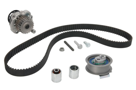Distributie - Set distributie potrivit AUDI A1, A3, A4 B6, A4 B7, A6 C6, TT; SEAT ALTEA, ALTEA XL, EXEO, EXEO ST, LEON, TOLEDO III; SKODA OCTAVIA II 2.0 2002-2017 (curea + intinzator + pompa apa)