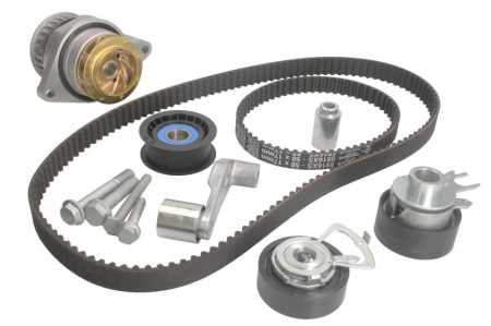 Distributie - Set distributie potrivit AUDI A2; SEAT LEON, TOLEDO II; VW BORA, BORA I, GOLF IV, LUPO I, POLO, POLO III 1.6 1998-2006 (curea + intinzator + pompa apa)
