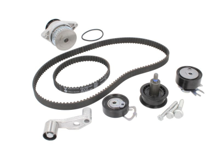 Distributie - Set distributie potrivit AUDI A2; SEAT LEON, TOLEDO II; VW BORA, BORA I, GOLF IV, LUPO I, POLO, POLO III 1.6 1998-2006 (curea + intinzator + pompa apa)