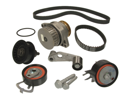 Distributie - Set distributie potrivit AUDI A2; SEAT LEON, TOLEDO II; VW BORA, BORA I, GOLF IV, LUPO I, POLO, POLO III 1.6 1998-2006 (curea + intinzator + pompa apa)