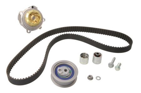 Distributie - Set distributie potrivit AUDI A3, A4 B6, A4 B7; SEAT ALTEA, ALTEA XL, LEON, TOLEDO III; SKODA OCTAVIA II; VW EOS, GOLF PLUS V, GOLF V 2.0 2002-2017 (curea + intinzator + pompa apa)