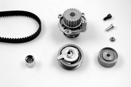 Distributie - Set distributie potrivit AUDI A3, A4 B6, A4 B7; VW GOLF V, GOLF VI, SCIROCCO III, TOURAN 2.0 2002-2017 (curea + intinzator + pompa apa)