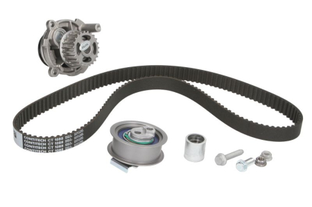 Distributie - Set distributie potrivit AUDI A3, A4 B6; SEAT ALTEA, ALTEA XL, LEON, TOLEDO III; SKODA OCTAVIA II; VW EOS, GOLF PLUS V, GOLF V, JETTA III 2.0 2002-2010 (curea + intinzator + pompa apa)