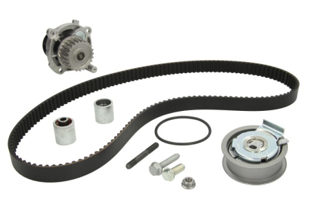 Distributie - Set distributie potrivit AUDI A3, A4 B6; SEAT ALTEA, ALTEA XL, LEON, TOLEDO III; SKODA OCTAVIA II; VW EOS, GOLF PLUS V, GOLF V, JETTA III 2.0 2002-2010 (curea + intinzator + pompa apa)
