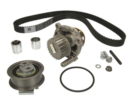 Distributie - Set distributie potrivit AUDI A3, A4 B6; SEAT ALTEA, ALTEA XL, LEON, TOLEDO III; SKODA OCTAVIA II; VW EOS, GOLF PLUS V, GOLF V, JETTA III 2.0 2002-2010 (curea + intinzator + pompa apa)