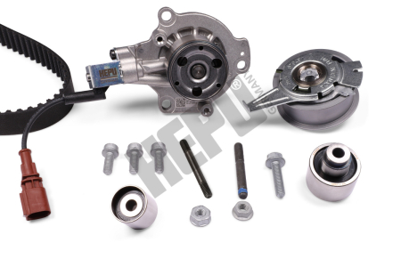 Distributie - Set distributie potrivit AUDI A3, A4 B9, A5, A6 C8, Q2, Q5; SEAT ARONA, LEON, LEON SC, LEON ST; SKODA KAMIQ, KAROQ, KODIAQ I 1.6D/2.0D/2.0DH dupa 2012 (curea + intinzator + pompa apa)