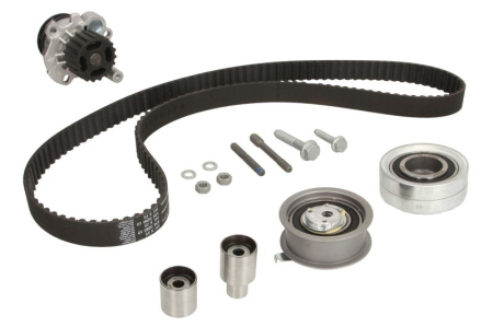 Distributie - Set distributie potrivit AUDI A3; SEAT CORDOBA, CORDOBA VARIO, IBIZA II, IBIZA III, INCA, LEON, TOLEDO II; SKODA FABIA I, OCTAVIA I 1.6D/1.9D dupa 1995 (curea + intinzator + pompa apa)