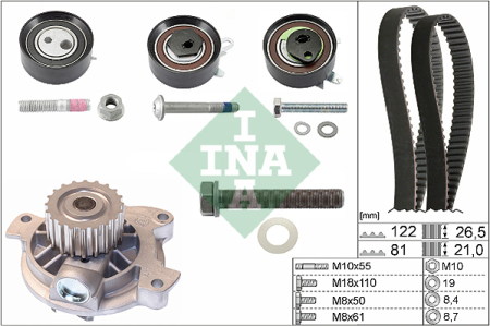 Set distributie potrivit AUDI A6 C4; VW LT 28-35 II, LT 28-46 II, TRANSPORTER T4 2.4D/2.5D 1990-2006 (curea + intinzator + pompa apa) [1]