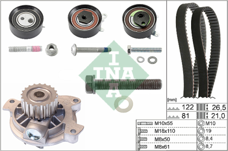 Set distributie potrivit AUDI A6 C4; VW LT 28-35 II, LT 28-46 II, TRANSPORTER T4 2.4D/2.5D 1990-2006 (curea + intinzator + pompa apa) [1]