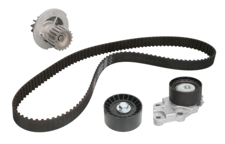 Distributie - Set distributie potrivit CHEVROLET AVEO / KALOS, CRUZE, LACETTI, NUBIRA, REZZO; DAEWOO KALOS, LACETTI, NUBIRA 1.4-1.8 dupa 1997 (curea + intinzator + pompa apa)