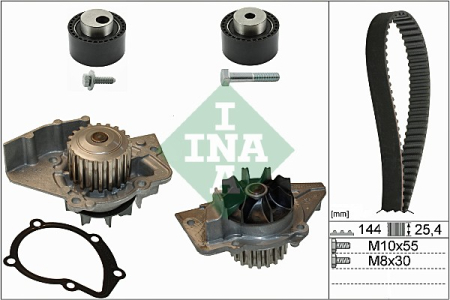 Set distributie potrivit CITROEN C3 II, C8, EVASION, JUMPY I; FIAT SCUDO, ULYSSE; FORD FIESTA V, FIESTA VI; LANCIA PHEDRA; PEUGEOT 806 1.4D/2.0D dupa 1999 (curea + intinzator + pompa apa) [1]