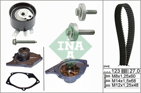 Set distributie potrivit DACIA DUSTER; NISSAN ALMERA II, KUBISTAR, MICRA III, NV200; RENAULT CLIO II, CLIO II/HATCHBACK, KANGOO 1.5/1.5D dupa 2001 (curea + intinzator + pompa apa) [1]