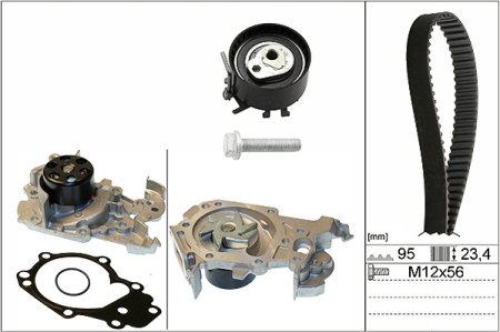 Set distributie potrivit DACIA LOGAN, LOGAN II, LOGAN MCV II, SANDERO, SANDERO II; NISSAN KUBISTAR; RENAULT CLIO II, CLIO III 1.0-1.2LPG dupa 1996 (curea + intinzator + pompa apa) [1]