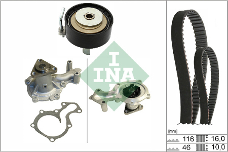 Distributie - Set distributie potrivit FORD B-MAX, C-MAX II, ECOSPORT, FIESTA VI, FIESTA VII, FOCUS III, FOCUS III/HATCHBACK, FOCUS III/KOMBI 1.0-2.0 dupa 2012 (curea + intinzator + pompa apa)