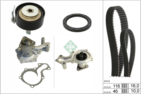 Distributie - Set distributie potrivit FORD B-MAX, C-MAX II, ECOSPORT, FIESTA VI, FIESTA VII, FOCUS III, FOCUS III/HATCHBACK, FOCUS III/KOMBI 1.0-2.0 dupa 2012 (curea + intinzator + pompa apa)