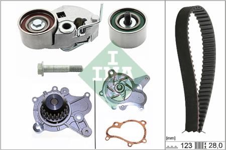 Set distributie potrivit HYUNDAI ACCENT III, ELANTRA III, GRANDEUR, I30, SANTA FÉ I, SANTA FÉ II, SANTA FÉ II/SUV, SONATA V, TRAJET 1.5D-2.2D 2001-2015 (curea + intinzator + pompa apa) [1]