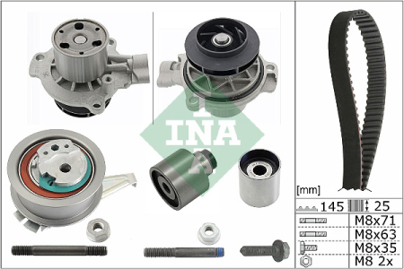 Distributie - Set distributie potrivit MAN TGE; AUDI A1, A3, A4 ALLROAD B8, A4 ALLROAD B9, A4 B8, A4 B9, A5, A6 C7, A6 C8, Q2, Q3, Q5, TT; SKODA KAROQ 1.4-2.0DH dupa 2007 (curea + intinzator + pompa apa)