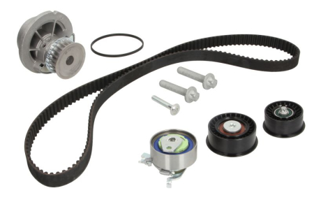 Distributie - Set distributie potrivit OPEL ASTRA G, ASTRA G CLASSIC, ASTRA G/KOMBI, COMBO TOUR, COMBO/MINIVAN, CORSA B, CORSA C, MERIVA A, TIGRA 1.4-1.6CNG dupa 1994 (curea + intinzator + pompa apa)