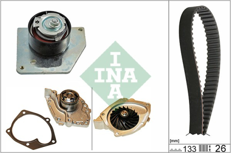 Distributie - Set distributie (curea + intinzator + pompa apa) potrivit RENAULT GRAND SCENIC III, LAGUNA II, MEGANE, MEGANE II, MEGANE III, SCENIC III; SUZUKI GRAND VITARA II 1.9D 11.02-09.16