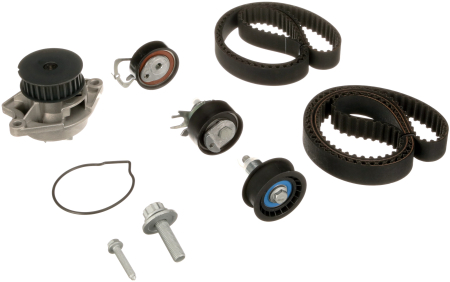 Distributie - Set distributie potrivit SEAT ALTEA, ALTEA XL, IBIZA III, IBIZA IV, IBIZA IV SC, IBIZA IV ST, LEON, TOLEDO II; SKODA FABIA I 1.4/1.4LPG/1.6 1997-2015 (curea + intinzator + pompa apa)