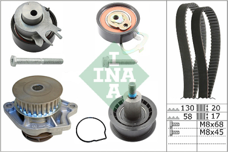 Set distributie potrivit SEAT ALTEA XL, IBIZA III, IBIZA IV, IBIZA IV SC, IBIZA IV ST, LEON, TOLEDO II; SKODA FABIA I, FABIA II 1.4/1.4LPG/1.6 1997-2015 (curea + intinzator + pompa apa) [1]