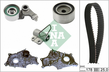 Distributie - Set distributie (curea + intinzator + Pompa apa) potrivit TOYOTA AVENSIS, AVENSIS VERSO, COROLLA, COROLLA VERSO, PREVIA II, RAV 4 II 2.0D 09.97-03.09