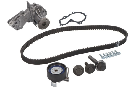 Distributie - Set distributie (curea + intinzator + pompa apa) potrivit VOLVO C30, S40 II, V50; FORD B-MAX, C-MAX, C-MAX II, ECOSPORT, FIESTA, FIESTA V, FIESTA VI, FOCUS C-MAX 1.2-1.6LPG 11.01-