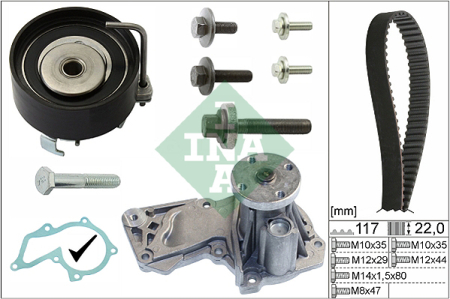 Set distributie potrivit VOLVO C30, S40 II, V50; FORD B-MAX, C-MAX, C-MAX II, ECOSPORT, FIESTA, FIESTA V, FIESTA VI, FOCUS C-MAX 1.2-1.6LPG dupa 2001 (curea + intinzator + pompa apa) [1]