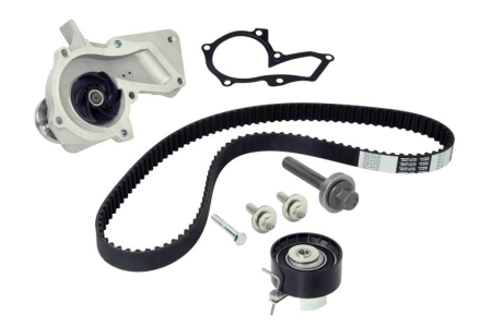 Distributie - Set distributie (curea + intinzator + pompa apa) potrivit VOLVO C30, S40 II, V50; FORD B-MAX, C-MAX, C-MAX II, ECOSPORT, FIESTA, FIESTA V, FIESTA VI, FOCUS C-MAX 1.2-1.6LPG 11.01-