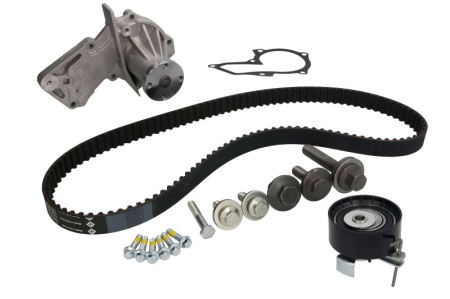 Distributie - Set distributie (curea + intinzator + pompa apa) potrivit VOLVO C30, S40 II, V50; FORD B-MAX, C-MAX, C-MAX II, ECOSPORT, FIESTA, FIESTA V, FIESTA VI, FOCUS C-MAX 1.2-1.6LPG 11.01-