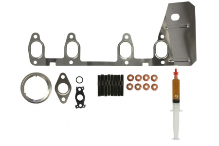 Set montaj esapament - Set montaj turbocompresor (cu garnituri) potrivit AUDI A3; SEAT ALTEA, ALTEA XL, LEON, TOLEDO III; SKODA FABIA II, OCTAVIA II, ROOMSTER, SUPERB II; VW CADDY III, CADDY III/MINIVAN 1.9D/2.0D 10.01-