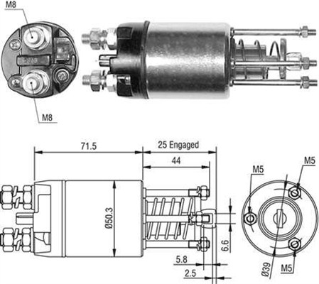 Solenoid electromotor potrivit FIAT 127, CINQUECENTO, FIORINO, PANDA, PANDA/HATCHBACK, SEICENTO / 600, UNO; LANCIA A 112; SEAT IBIZA I, MARBELLA 0.8/0.9/1.0 06.71-12.08