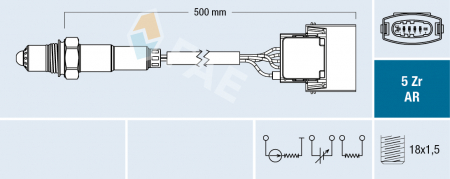 Sonda lambda (numar fire 6, 500mm) potrivit OPEL SIGNUM, VECTRA C, VECTRA C GTS, ZAFIRA A, ZAFIRA B 2.2 09.00-12.12