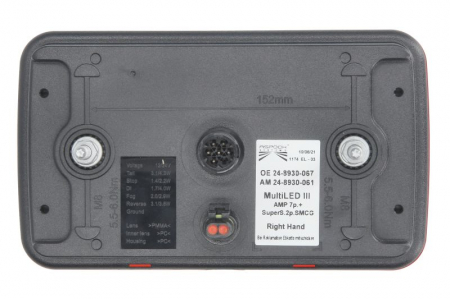 Stop spate dreapta MULTILED III (LED, 12/24V, cu intermitent, cu far de ceata, marsarier, cu stop, lumina de parcare, reflector triunghiular, conector: 2x SuperSeal 2PIN/AMP 7PIN) potrivit ADR [1]
