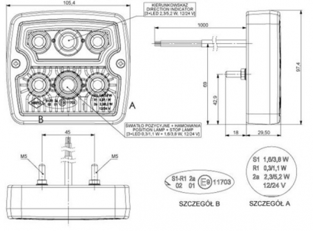 Stop spate stanga/dreapta (LED, 12/24V, cu intermitent, cu stop, lumina de parcare, fara proiector, lungime cablu: 1m) [2]