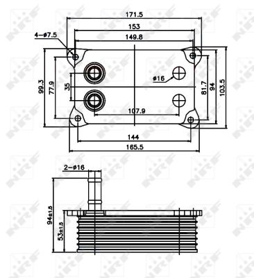 Radiator ulei - Termoflot radiator ulei potrivit FORD MONDEO III, TRANSIT 2.0D/2.2D/2.4D 2000-2007 - (153x52x95, cu garnitura)