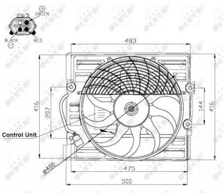 Ventilator radiator (cu carcasa) potrivit BMW 7 (E38), Z8 (E52) 2.5D-5.4 03.94-12.03 [1]