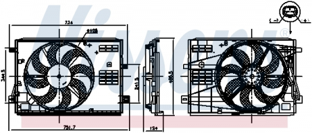Ventilator radiator (cu carcasa) potrivit DS DS 7; CITROEN BERLINGO, BERLINGO MULTISPACE, BERLINGO/MINIVAN, C5 AIRCROSS; OPEL COMBO E TOUR / LIFE, COMBO/MINIVAN 1.2-2.0D 04.08- [0]