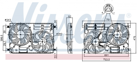 Ventilator - Ventilator radiator (cu carcasa) potrivit FORD C-MAX II, FOCUS III, FOCUS III/HATCHBACK, FOCUS III/KOMBI, GRAND C-MAX, KUGA II 1.5/1.5D/2.0D 02.11-02.20
